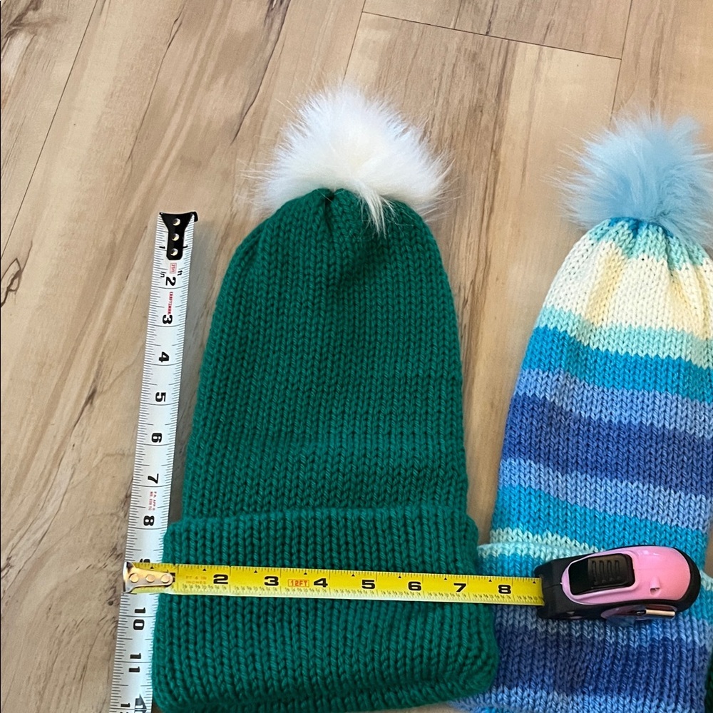 Knit Beanie Trio Green Blue Multicolor - Picture 4 of 5